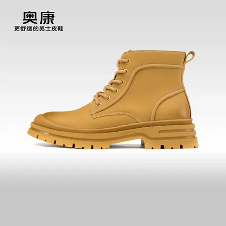 Aokang奥康秋季新款时尚马丁靴男工装休闲厚底耐磨日常百搭靴图片