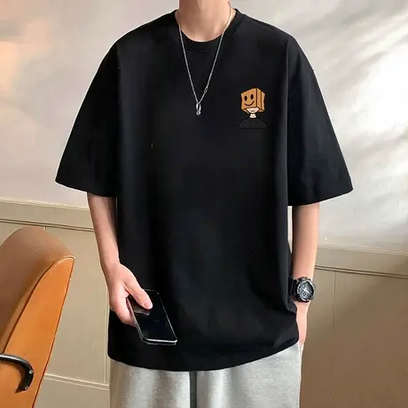 重磅纯棉宽松短袖t恤男夏季2025新款港风圆领半袖美式潮牌体恤衫商品大图