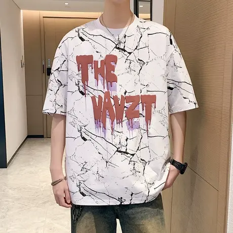 圆领短袖T恤男韩版潮流时尚休闲夏季个性半袖打底衫潮牌青年上衣商品大图