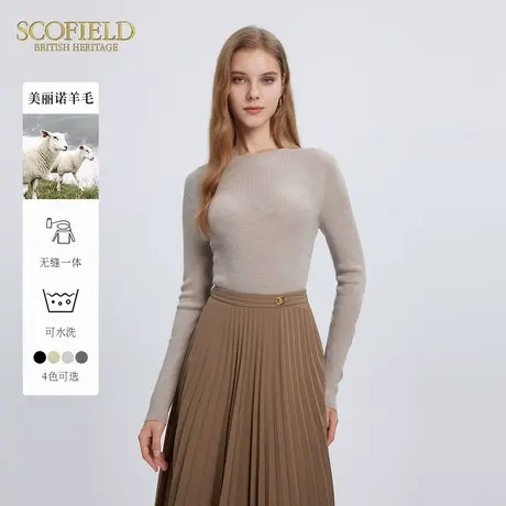 【可水洗】Scofield女圆领无缝一体美丽诺羊毛针织衫冬季商品大图