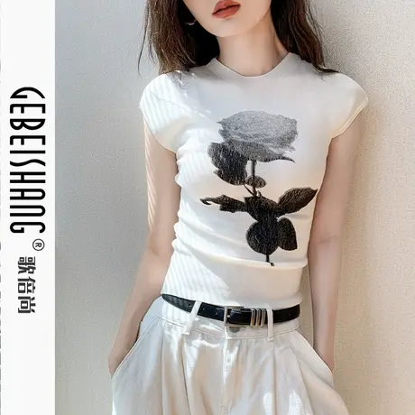 包袖针织背心女2025春秋新款圆领玫瑰花图案无袖羊毛内搭打底衫图片