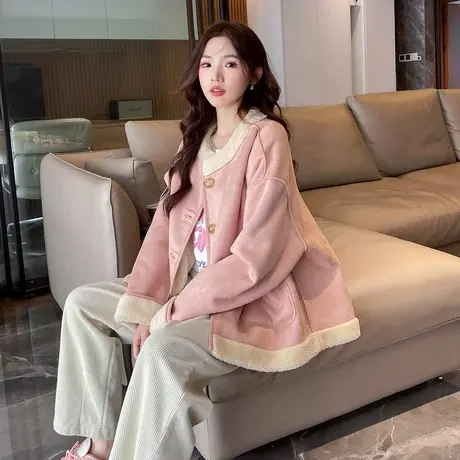 唐狮仿麂皮绒厚外套女春季新款美拉德休闲冬装潮流上衣商品大图