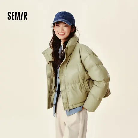 森马羽绒服女短款立领小个子优雅温柔2024新款冬宽松仿皮休闲外套商品大图
