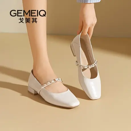 戈美其商场同款玛丽珍鞋女2025春季新款法式小单鞋方头百搭小皮鞋图片