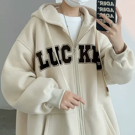 hiphop潮牌开衫卫衣女大码秋冬加绒款ins潮美式高街小众连帽外套商品大图