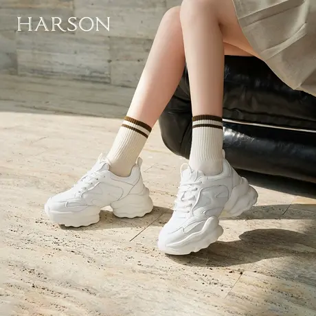 哈森/HARSON【悦跑系列】25秋新款时尚拼接老爹鞋厚底休闲运动鞋商品大图