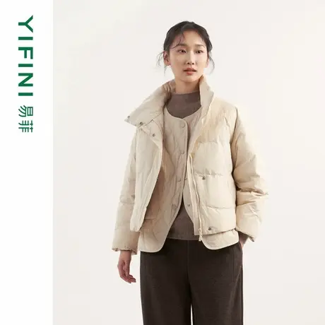 [专柜同款]Yifini/易菲两件套外件长袖宽松短款棉服外套内搭马甲商品大图
