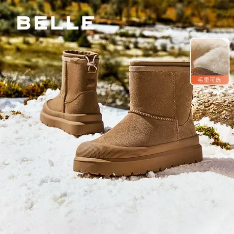 百丽女靴子冬季新款加绒保暖棉鞋厚底短靴毛毛雪地靴B2162DD4商品大图