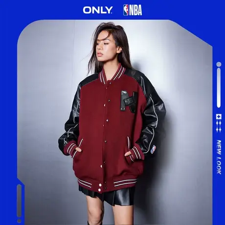 【ONLY奥莱清仓】秋季NBA联名款撞色宽松双面呢毛呢外套女图片