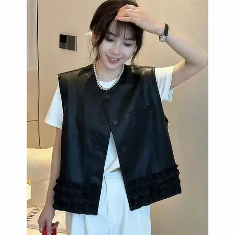韩版休闲pu皮衣马甲女2025春秋季新款无袖上衣宽松时尚背心小外套商品大图