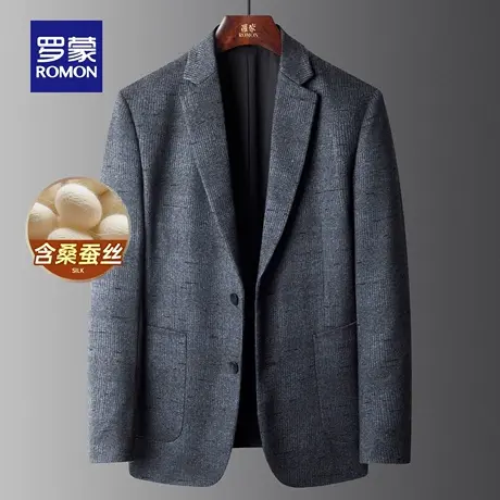 【含桑蚕丝】罗蒙男士复古格纹绅士风西装外套2025秋季新款西服男商品大图
