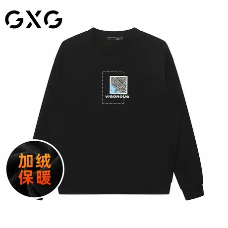 【新品】GXG男装【加绒保暖】24冬季民族风图案舒适圆领休闲卫衣商品大图