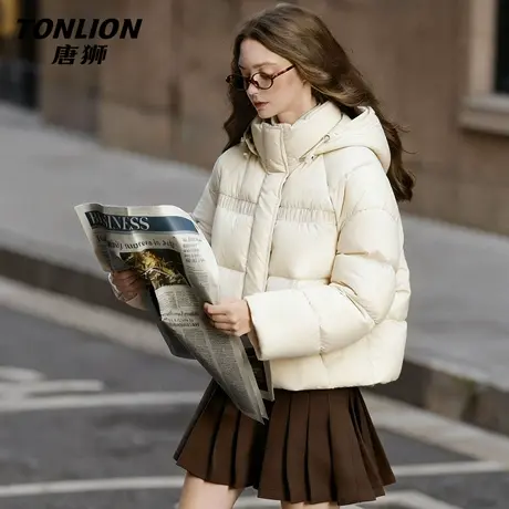 唐狮官方立领连帽羽绒服女款2026新款冬季女士加厚保暖短款棉袄VB图片