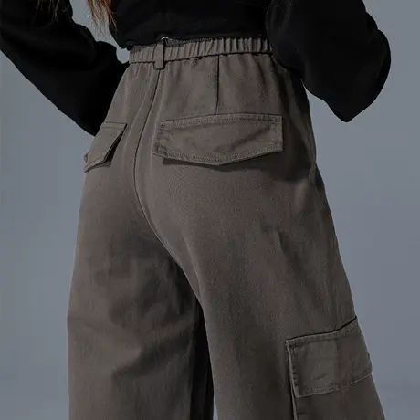 潮牌美式工装裤女2023新款秋款高腰阔腿裤女秋季休闲裤宽松直筒裤商品大图