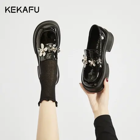 珂卡芙厚底乐福鞋女英伦风2023秋季学院风JK制服单鞋一脚蹬小皮鞋图片
