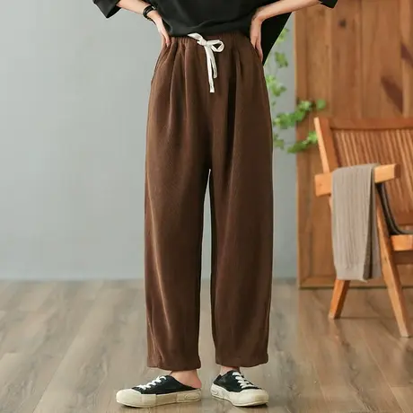 dza 高腰显瘦宽松阔腿裤子女士卫裤春秋长裤休闲直筒裤百搭哈伦裤商品大图