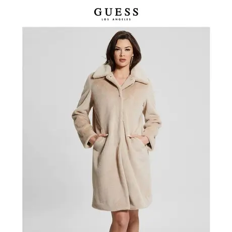 GUESS23年新款秋女士复古经典显瘦中长款大衣外套-W2BL13WETS0商品大图