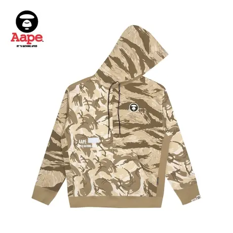 Aape旗舰店男装秋冬猿颜硅胶章印花连帽拼接口袋加绒卫衣3823XAH商品大图