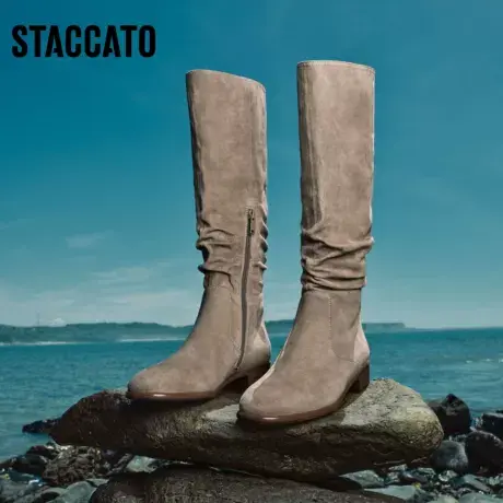 思加图冬季新款末日沙丘复古长靴瘦瘦靴加绒时装靴ESA02DG3商品大图