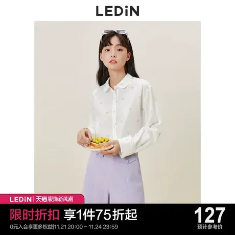 乐町小花印花衬衫休闲秋季新款白色上衣女宽松设计感小众超仙图片