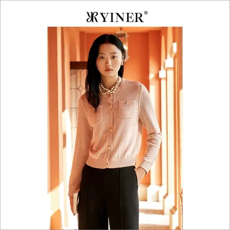 YINER音儿女装春季时尚亮丝圆领百搭针织衫商品大图