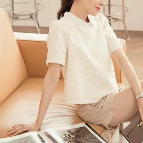 桔熊春夏季通勤轻奢高级感提花后拉链圆领短款上衣女大码AB18155商品大图