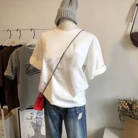 2023年春夏季新款纯色女装设计感小众上衣服宽松白色短袖t恤ins潮图片