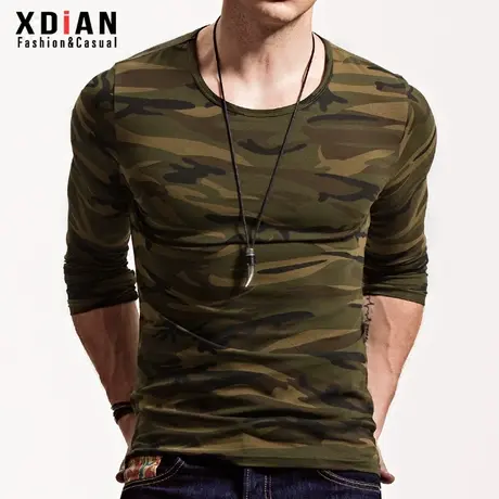 续点t恤男士圆领迷彩t恤修身紧身长袖印花体恤男修身打底衫秋冬图片