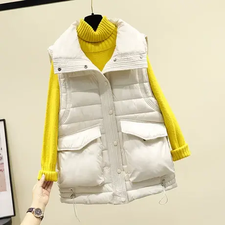 羽绒棉马甲女2023秋冬新款韩版宽松保暖羽绒棉服背心坎肩马夹外套图片