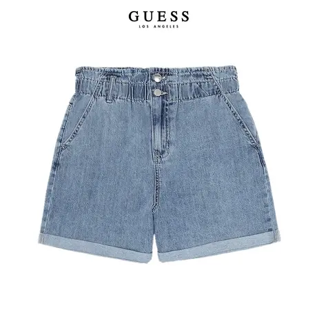 【38上新季】GUESS新款女士薄款高腰显瘦A字卷边牛仔短裤热裤商品大图