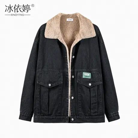 清仓冬装加绒牛仔外套女宽松bf原宿风韩版百搭仿羊羔毛加厚棉衣潮商品大图