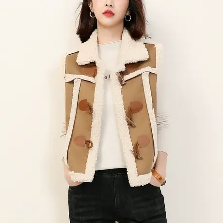 韩潮袭人冬季新款羊羔绒马甲保暖皮毛一体女马夹背心短外套厚图片