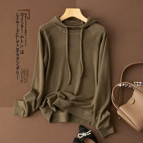 享永子【蚕丝山羊绒帽衫】发热黑科技 连帽套头打底衫T恤休闲卫衣商品大图