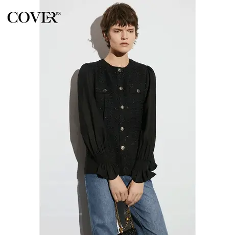 COVER春季小香风亮丝格纹微透袖衬衫商品大图