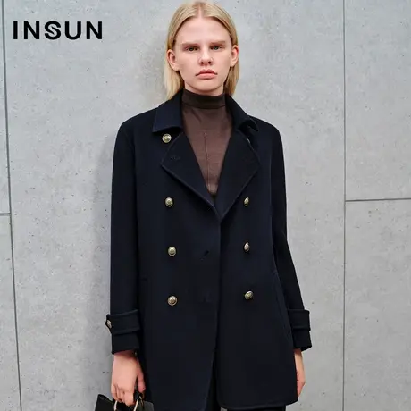 INSUN恩裳线上专选冬季斜门襟高支羊毛毛呢大衣图片
