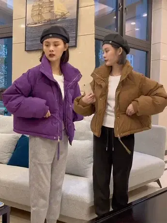 2023年新款冬季时尚羽绒服女短款宽松加厚白鸭绒面包服小个子外套商品大图