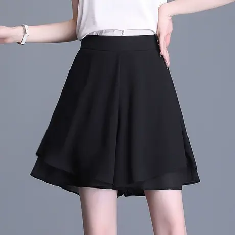 裙裤女夏季薄款雪纺阔腿裤2023新款宽松黑色休闲短裤百搭a字裙裤商品大图