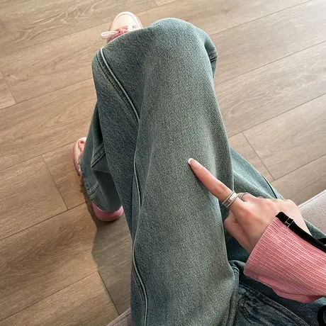 复古阔腿牛仔裤女秋冬2023新款宽松显瘦高腰加长小个子窄版直筒裤商品大图