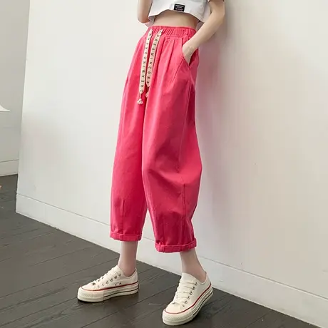 火龙果色气球裤女夏2024新款宽松休闲裤夏季薄款裤子九分裤哈伦裤商品大图
