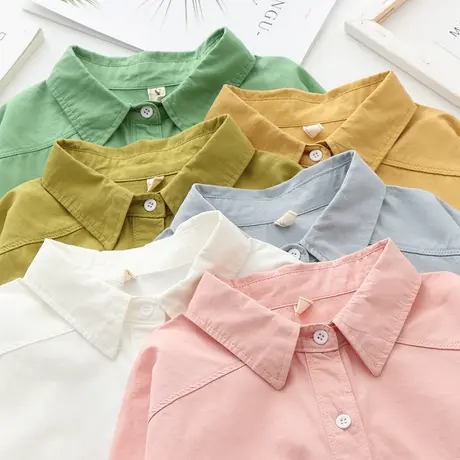 2020春秋新品韩版时尚休闲纯棉白衬衫女长袖职业宽松衬衣学生外套商品大图