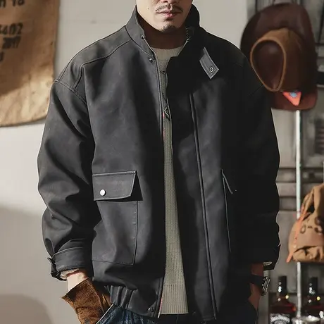 气质有型百搭休闲外套男士冬季新款宽松潮流外套日系简约工装夹克图片