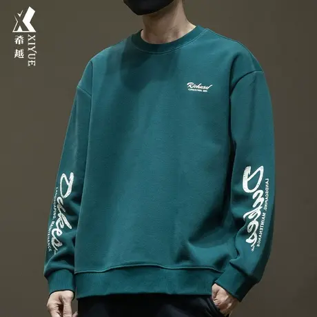 希越双面棉重磅卫衣男秋冬季宽松大码美式发泡印花内搭打底衫t恤商品大图