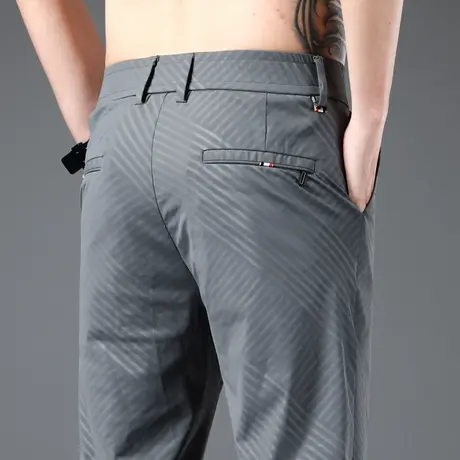 夏季薄款弹力条纹职业西装商务西裤子男士冰丝休闲裤男裤弹性夏裤商品大图