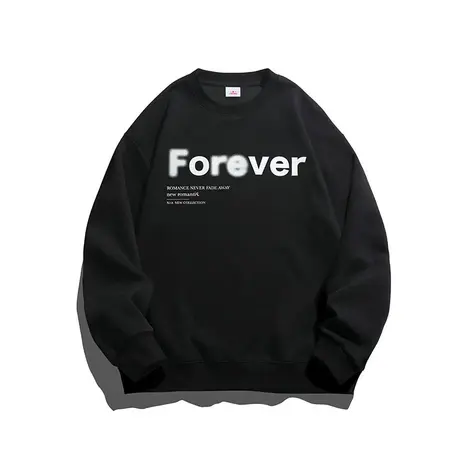 秋冬季纯黑色字母印花圆领套头卫衣男士2024新款内搭打底衫春秋款图片