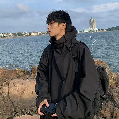 黑武士冲锋衣男款秋季潮牌休闲夹克ins宽松港风户外登山工装外套商品大图