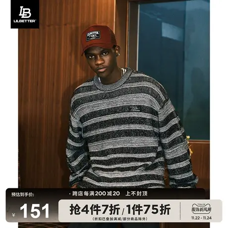 Lilbetter条纹毛衣男2024新款美式针织衫春秋复古外套慵懒线衣lb商品大图