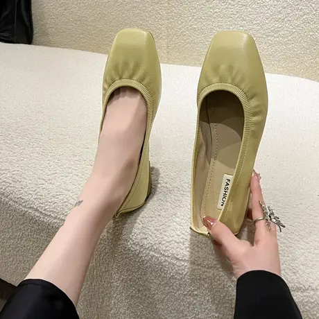 平底鞋晚晚风仙女风温柔单鞋不累脚女鞋软底软面舒适女鞋方头浅口商品大图