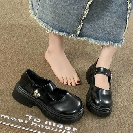 圆头厚底玛丽珍单鞋子女2023夏季薄新款日系jk浅口英伦百搭小皮鞋图片