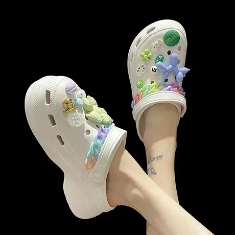 外穿厚底洞洞鞋女夏季ins潮可爱气球狗链条松糕增高沙滩包头拖鞋图片