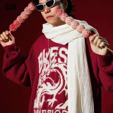 男生仿貂毛龙年红色毛衣男冬季加厚宽松慵懒风本命年针织衫圆领潮商品大图